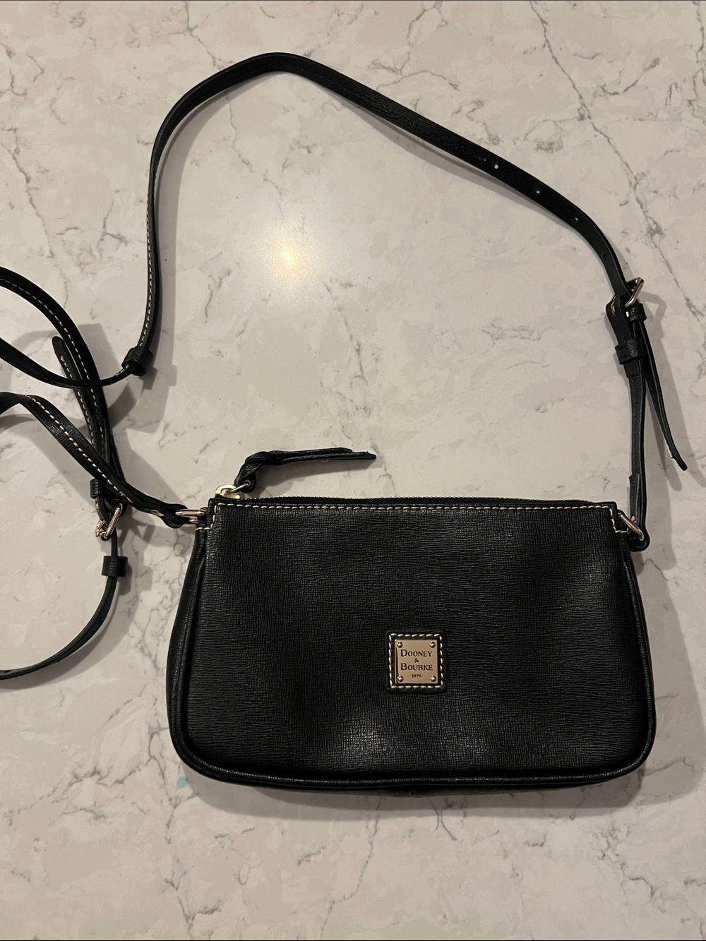 Dooney & Bourke Black Leather Crossbody with Gold Logo Plaque